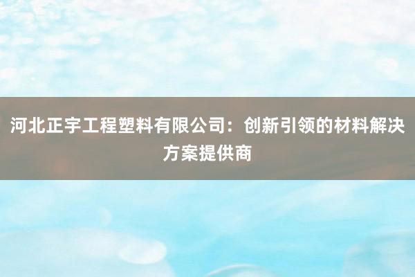 河北正宇工程塑料有限公司：创新引领的材料解决方案提供商